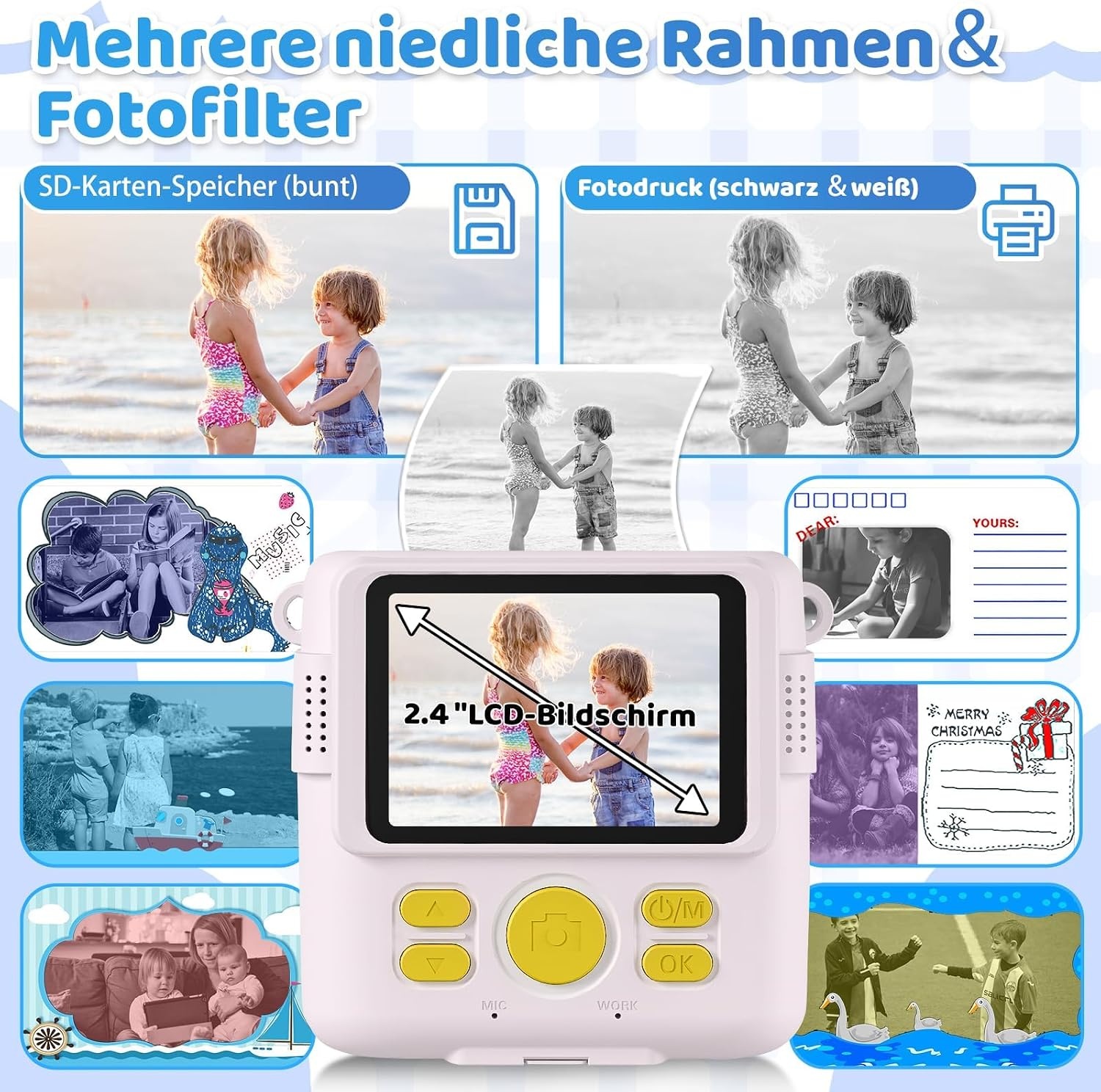 AORILE Kindercamera met Direct Print, 1080P HD, 32GB SD - Wit (33% korting)