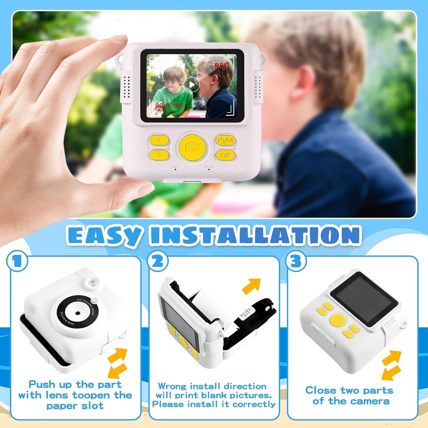 AORILE Kindercamera met Direct Print, 1080P HD, 32GB SD - Wit (33% korting)