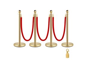 Gouden Afzetpaaltjes (4 stuks) met Rode Fluweel Touwen - 41% Korting