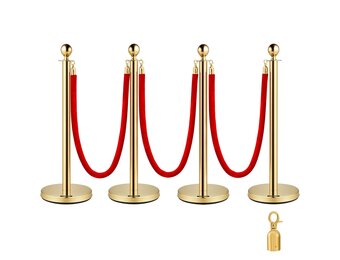 4x Gouden Afzetpaaltjes met Rood Fluweel Touw - 34% Korting