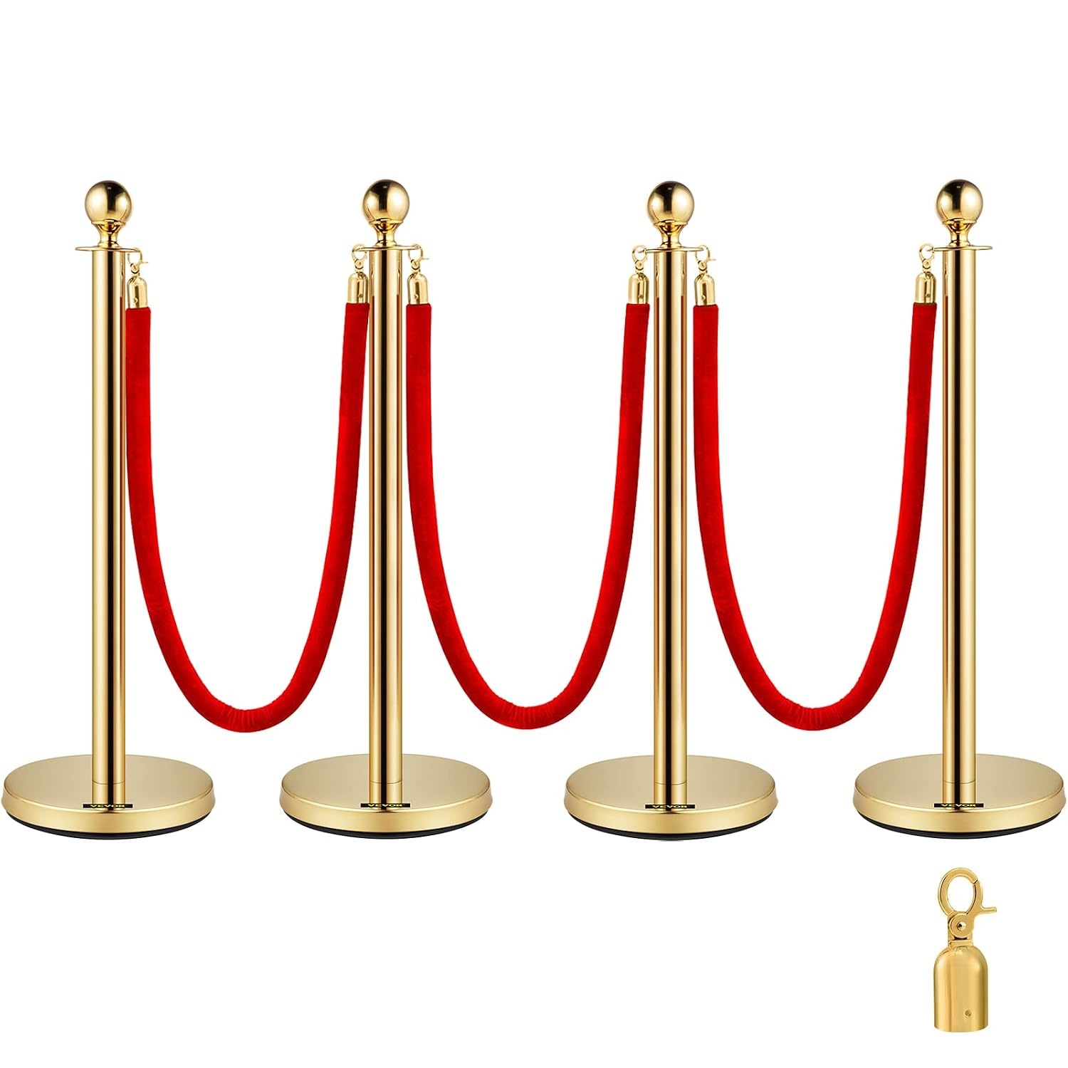 4x Gouden Afzetpaaltjes met Rood Fluweel Touw - 34% Korting
