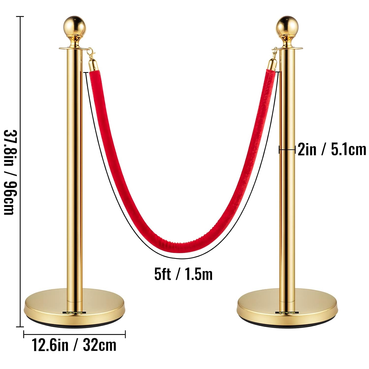 4x Gouden Afzetpaaltjes met Rood Fluweel Touw - 34% Korting