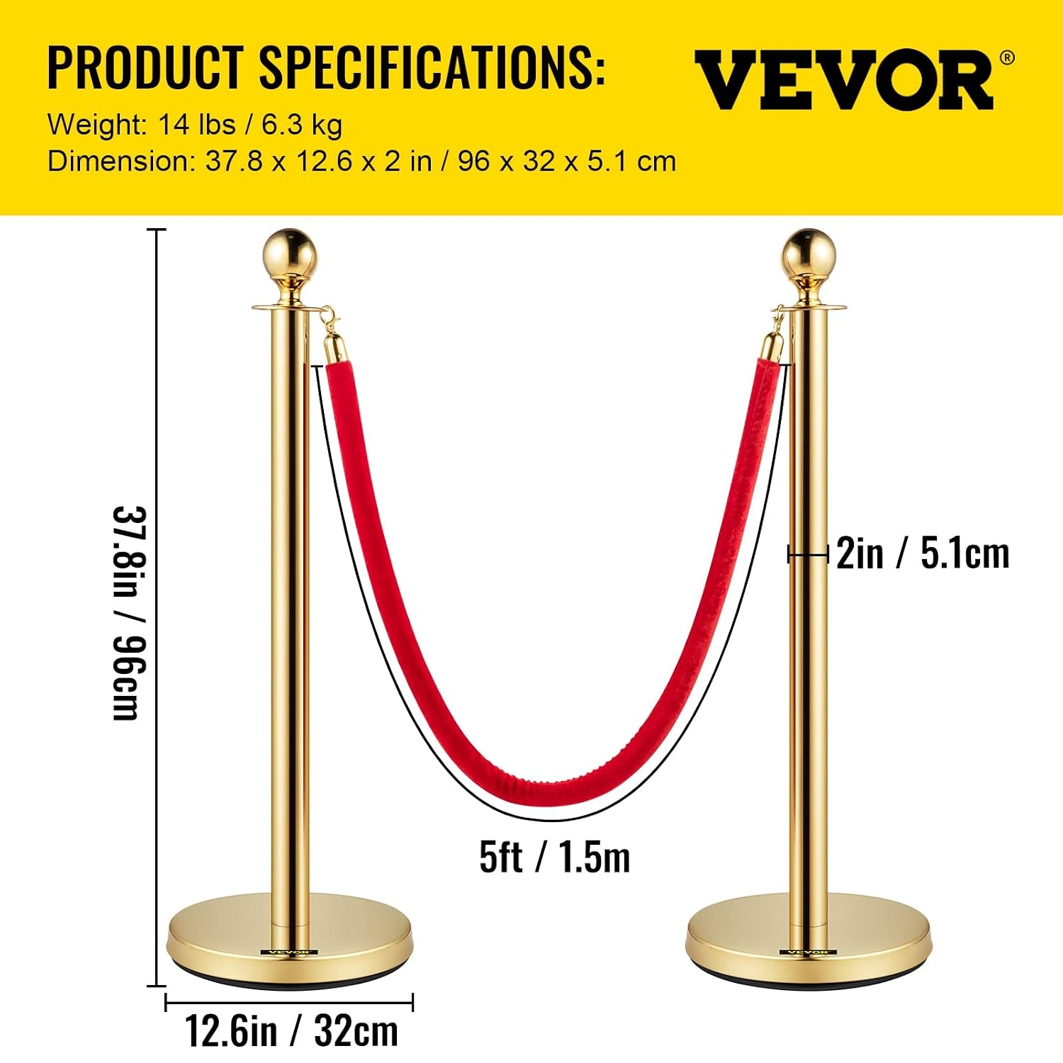 4x Gouden Afzetpaaltjes met Rood Fluweel Touw - 34% Korting
