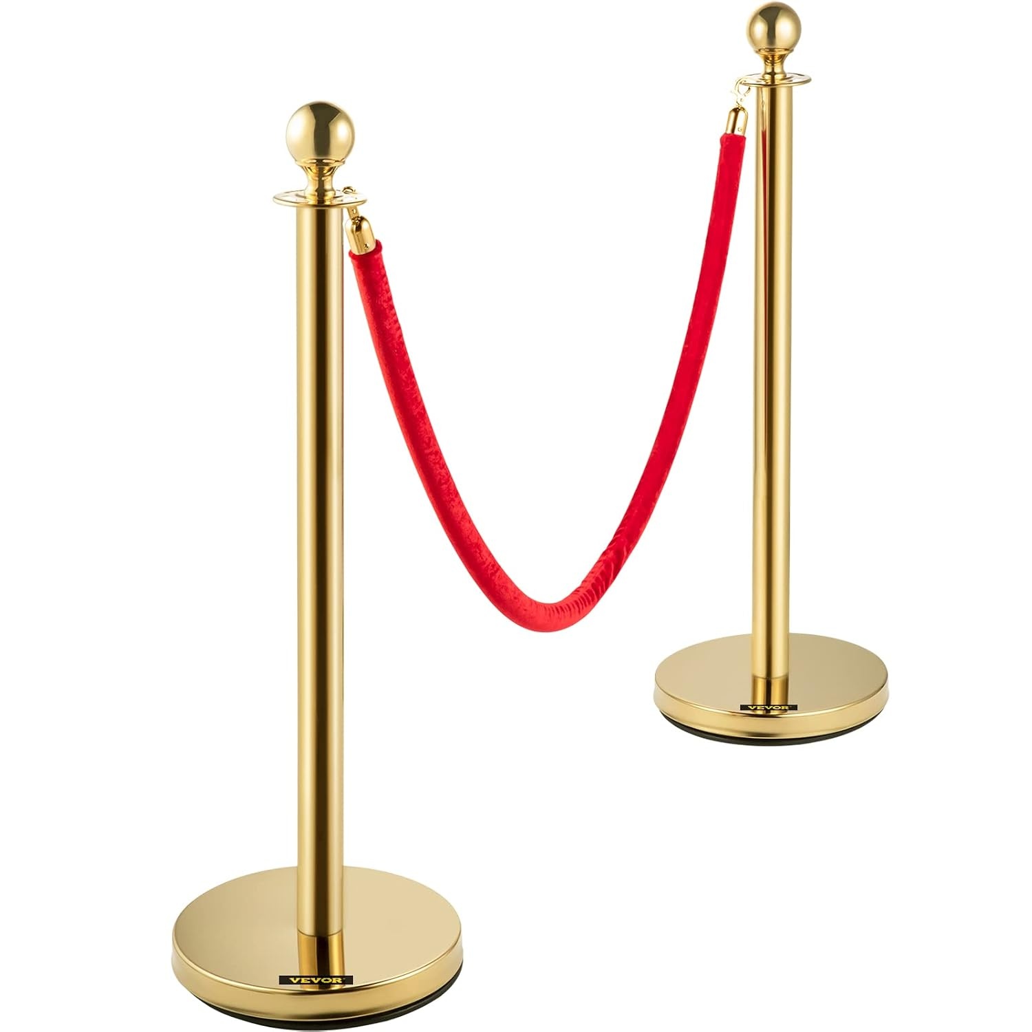 4x Gouden Afzetpaaltjes met Rood Fluweel Touw - 34% Korting
