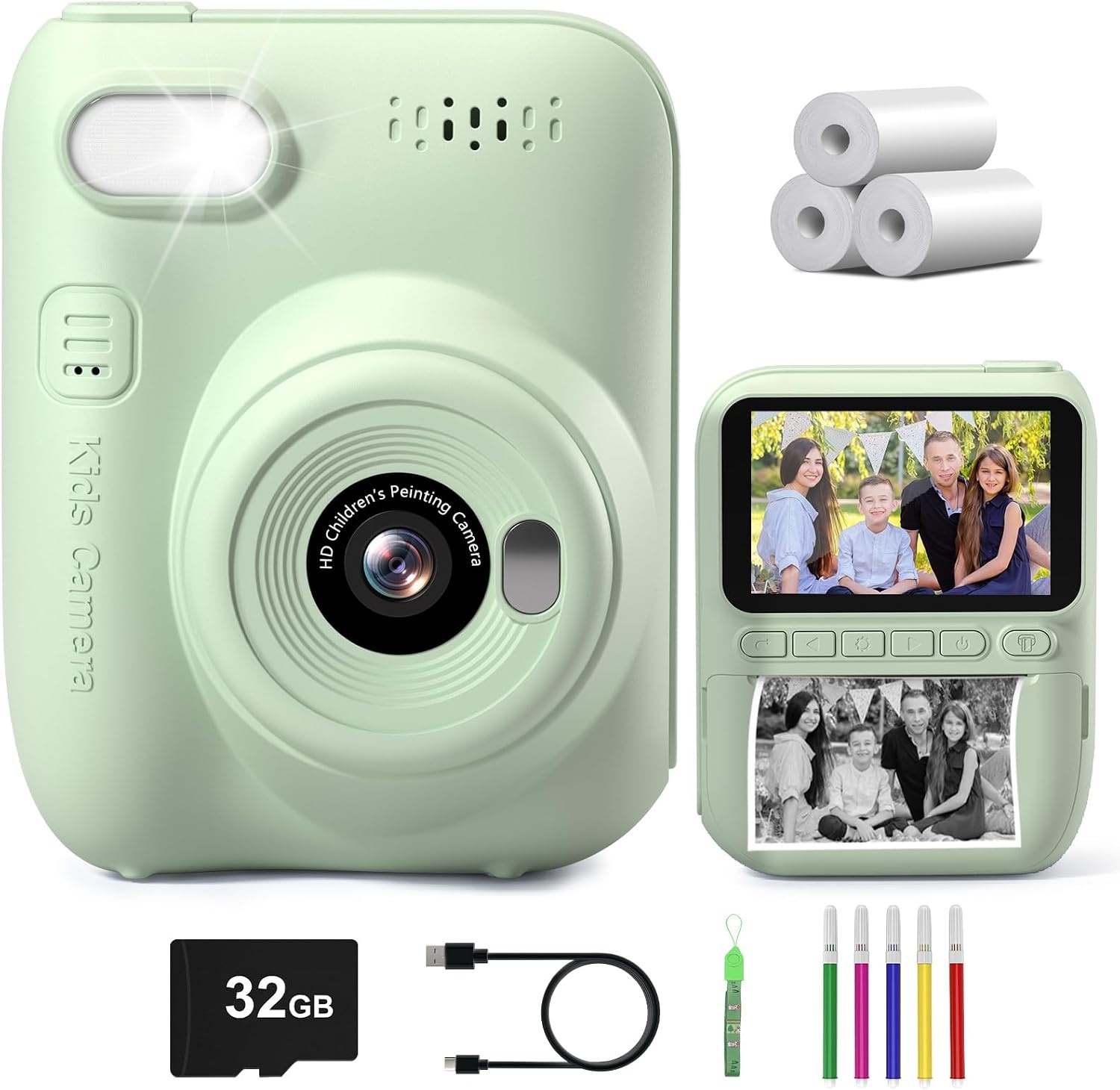 Gofunly Kinder Instant Camera Groen - 14MP - 32GB + Printpapier - 34% Korting
