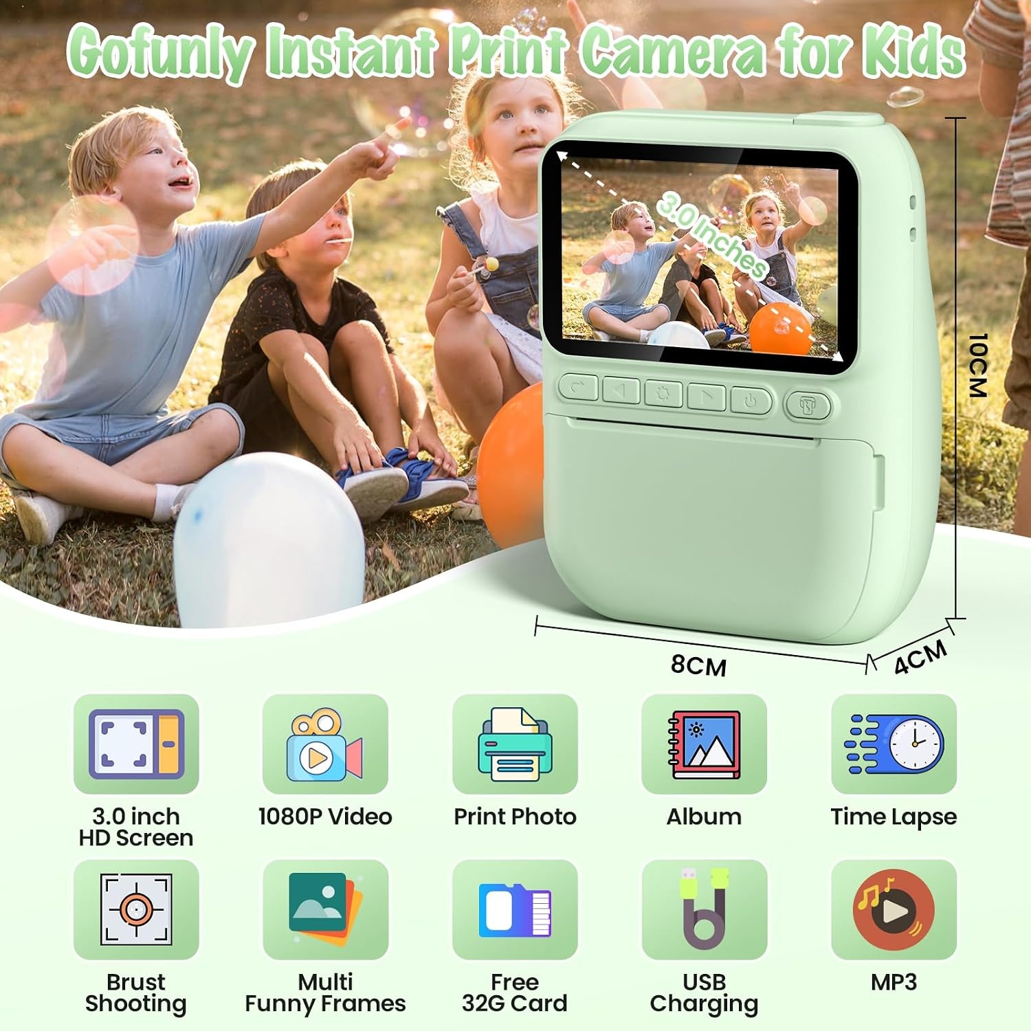 Gofunly Kinder Instant Camera Groen - 14MP - 32GB + Printpapier - 34% Korting