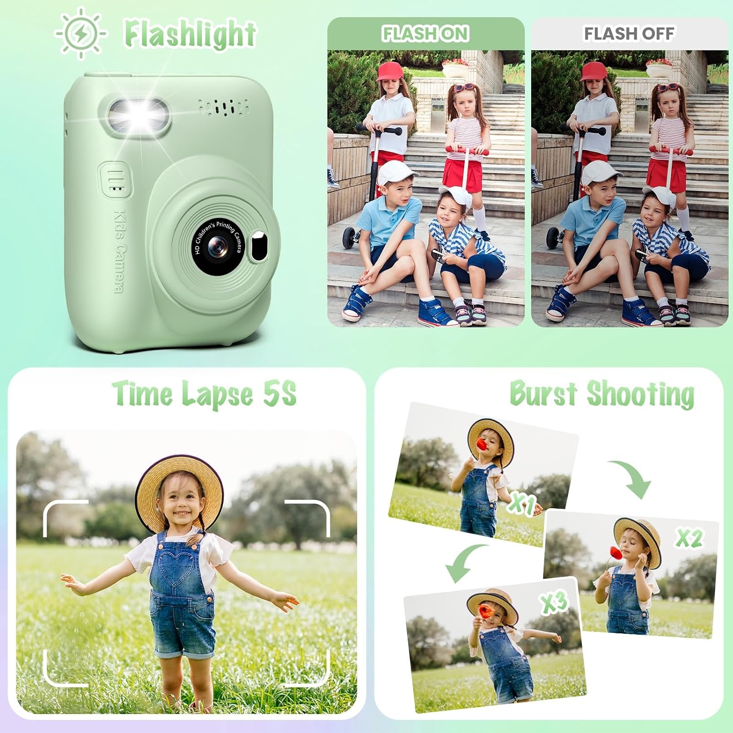 Gofunly Kinder Instant Camera Groen - 14MP - 32GB + Printpapier - 34% Korting