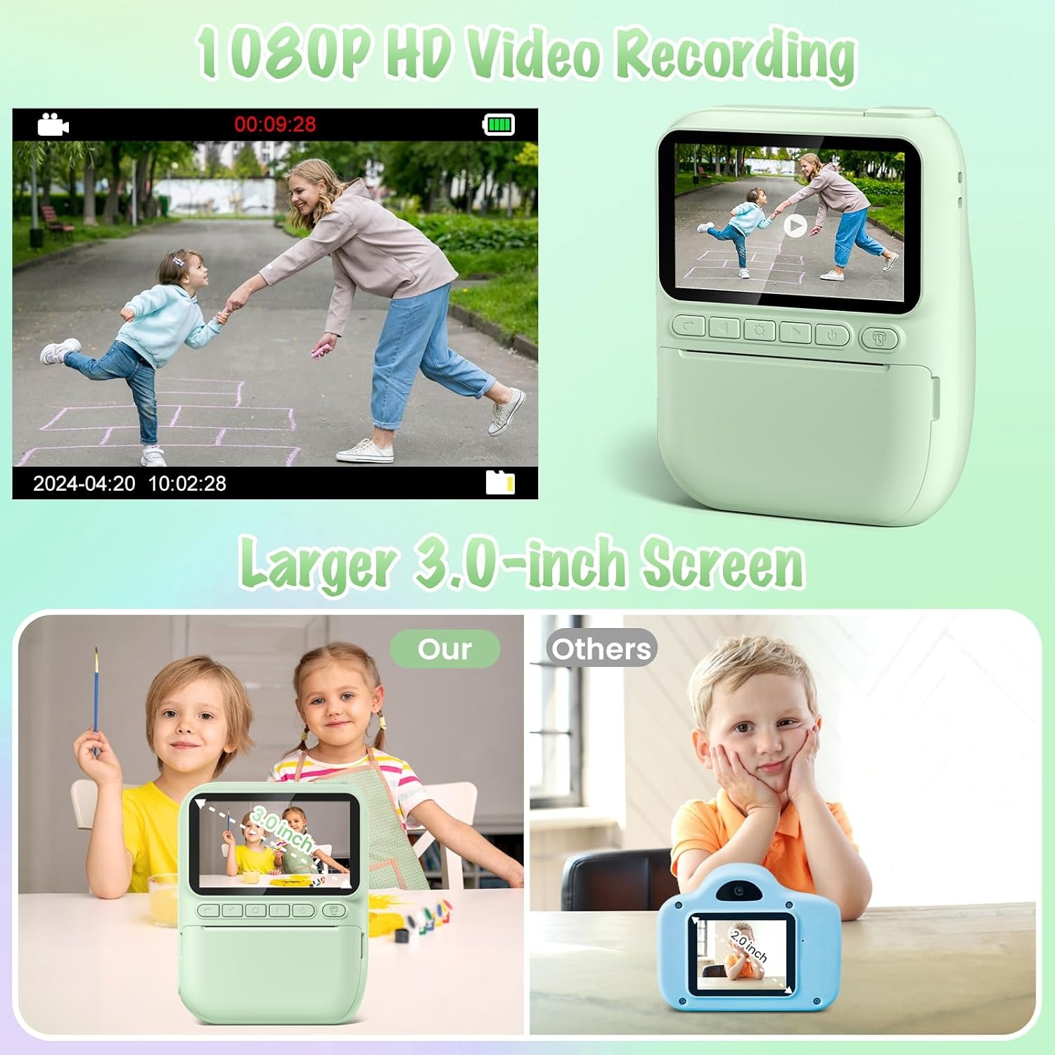 Gofunly Kinder Instant Camera Groen - 14MP - 32GB + Printpapier - 34% Korting