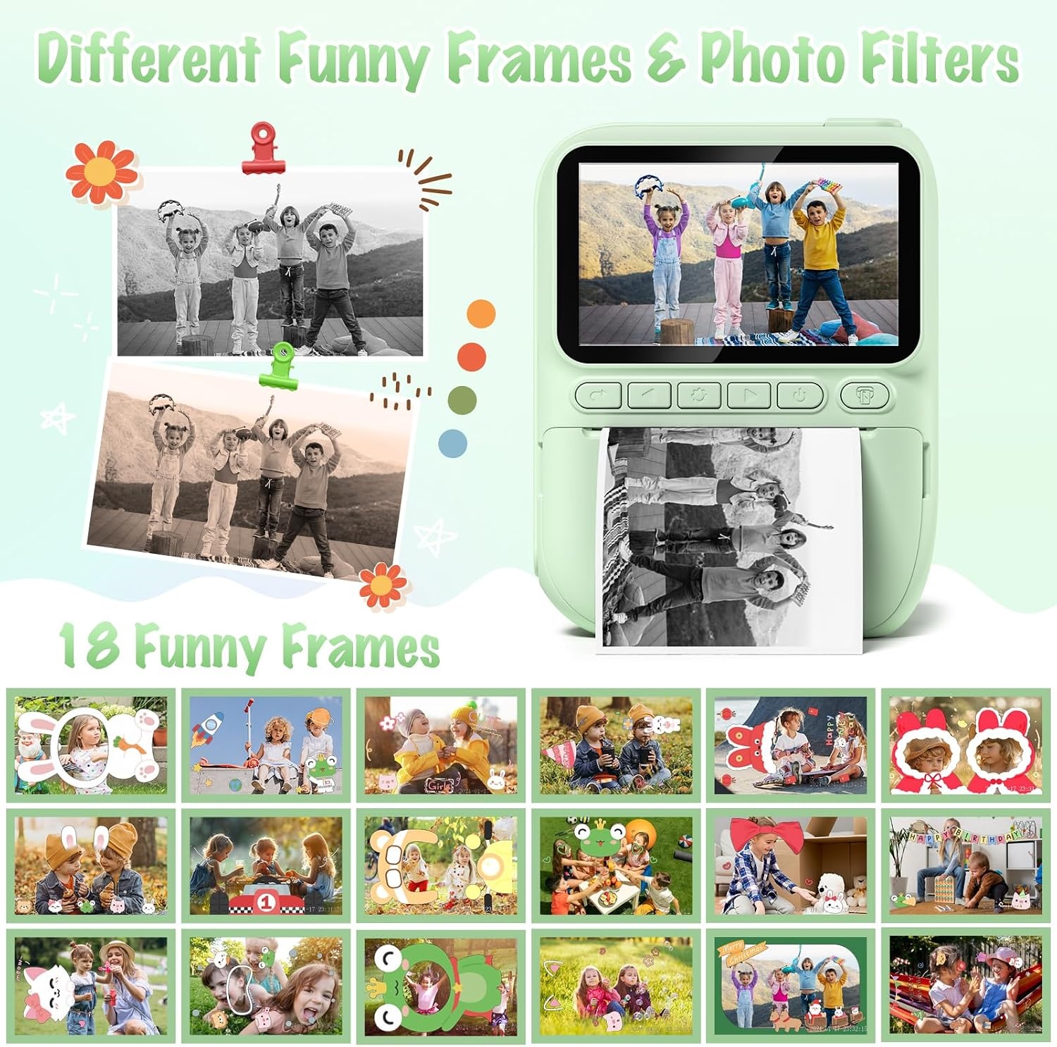 Gofunly Kinder Instant Camera Groen - 14MP - 32GB + Printpapier - 34% Korting