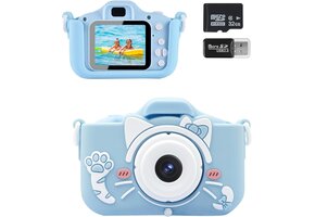 Kinder Camera Blauw - 20MP Selfie - 32GB SD - Met Spelletjes & Video (44% Korting)