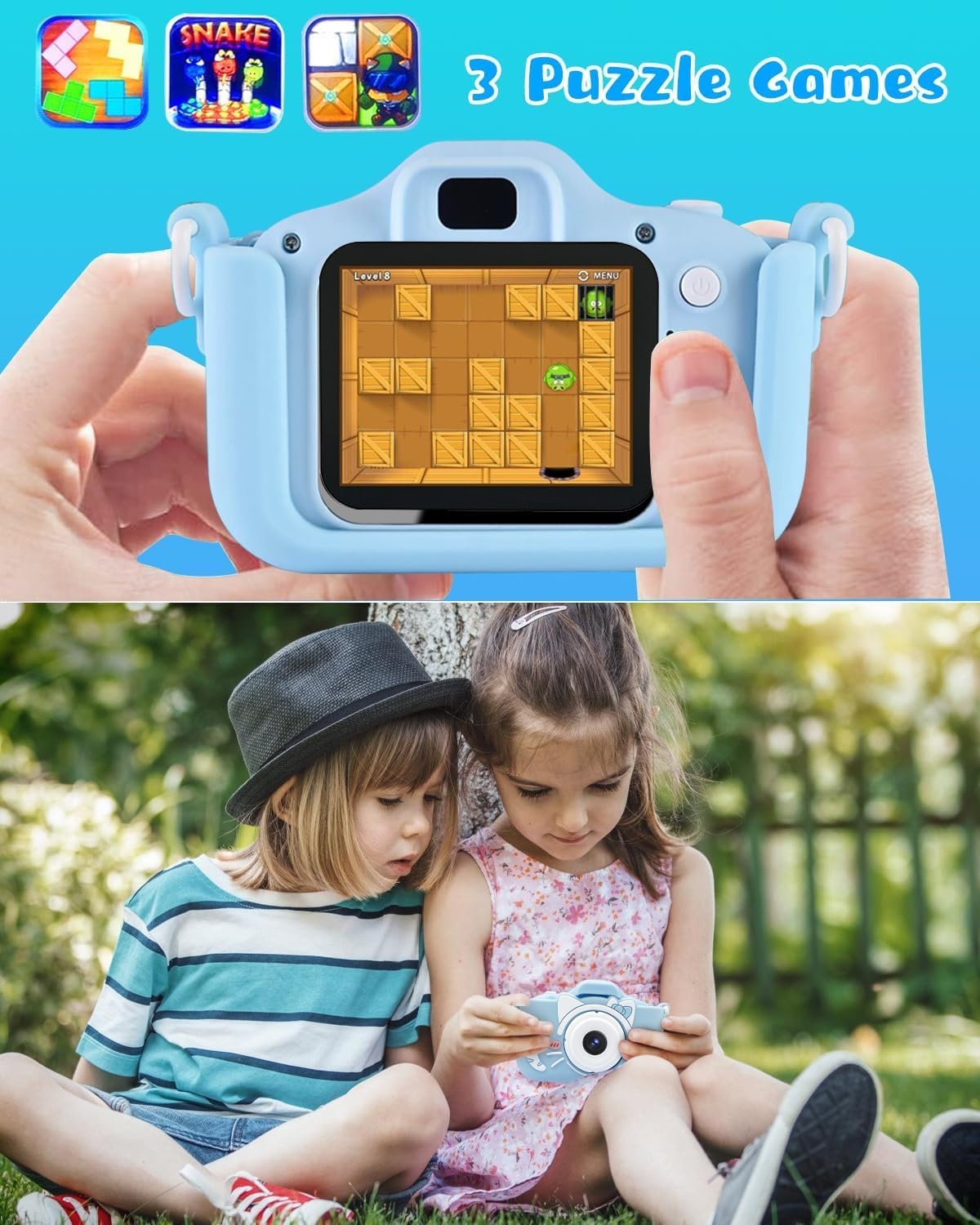 Kinder Camera Blauw 20MP Selfie & 32GB SD - 33% Korting!