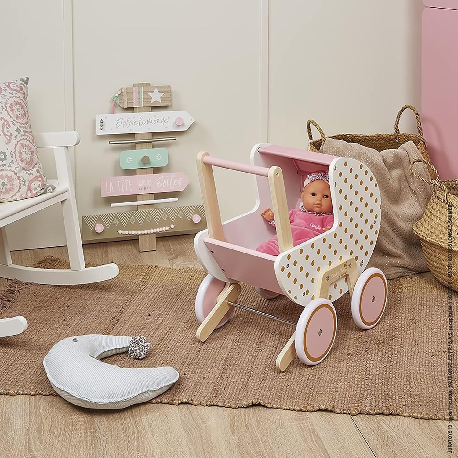 Janod Houten Poppenwagen Roze - 34% Korting - 41,7 x 31,6 x 46 cm