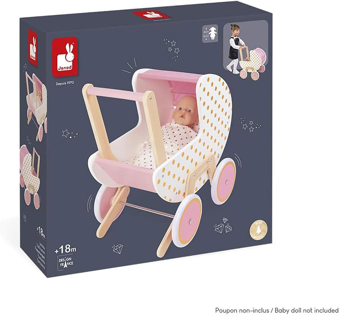 Janod Houten Poppenwagen Roze - 34% Korting - 41,7 x 31,6 x 46 cm
