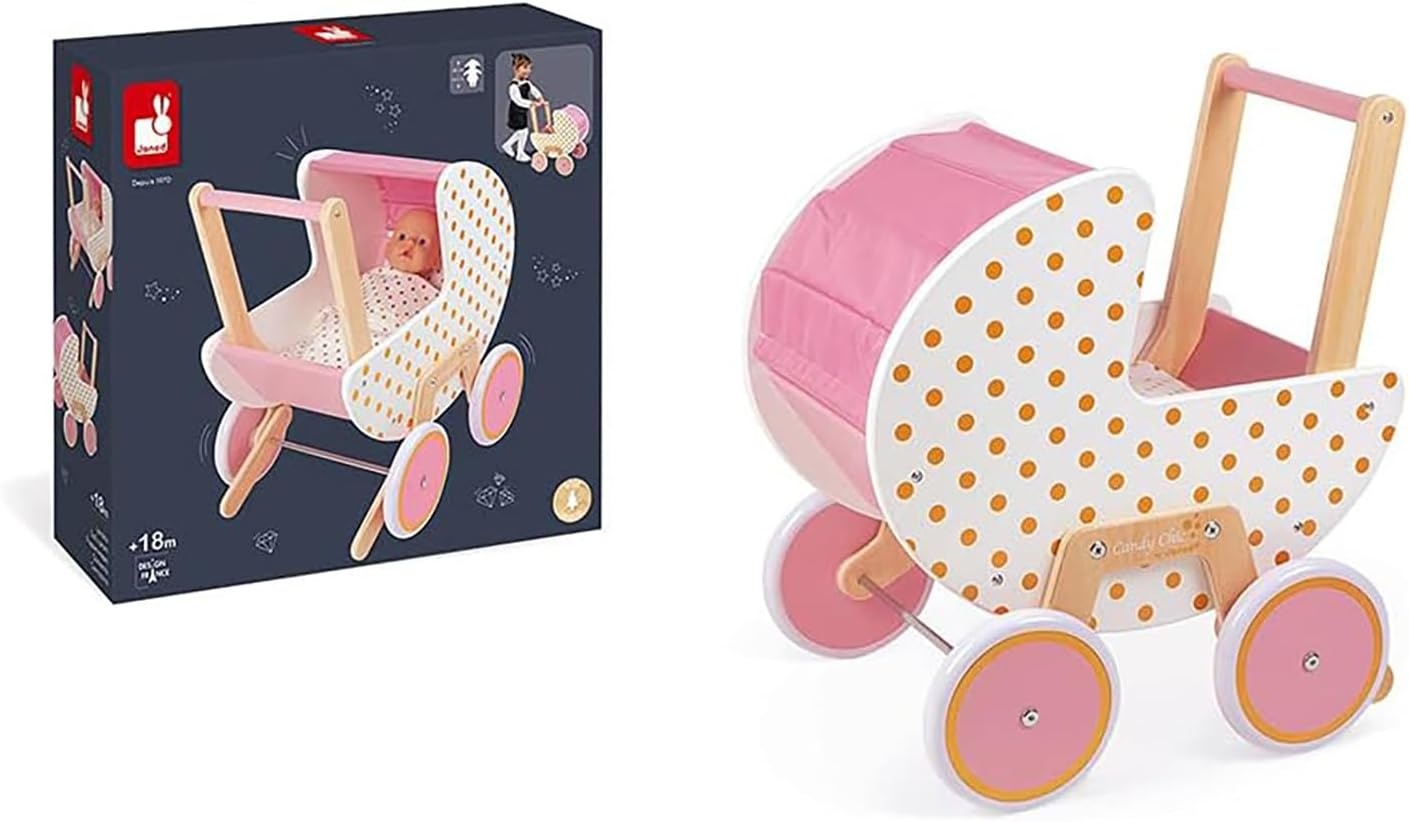 Janod Houten Poppenwagen Roze - 34% Korting - 41,7 x 31,6 x 46 cm