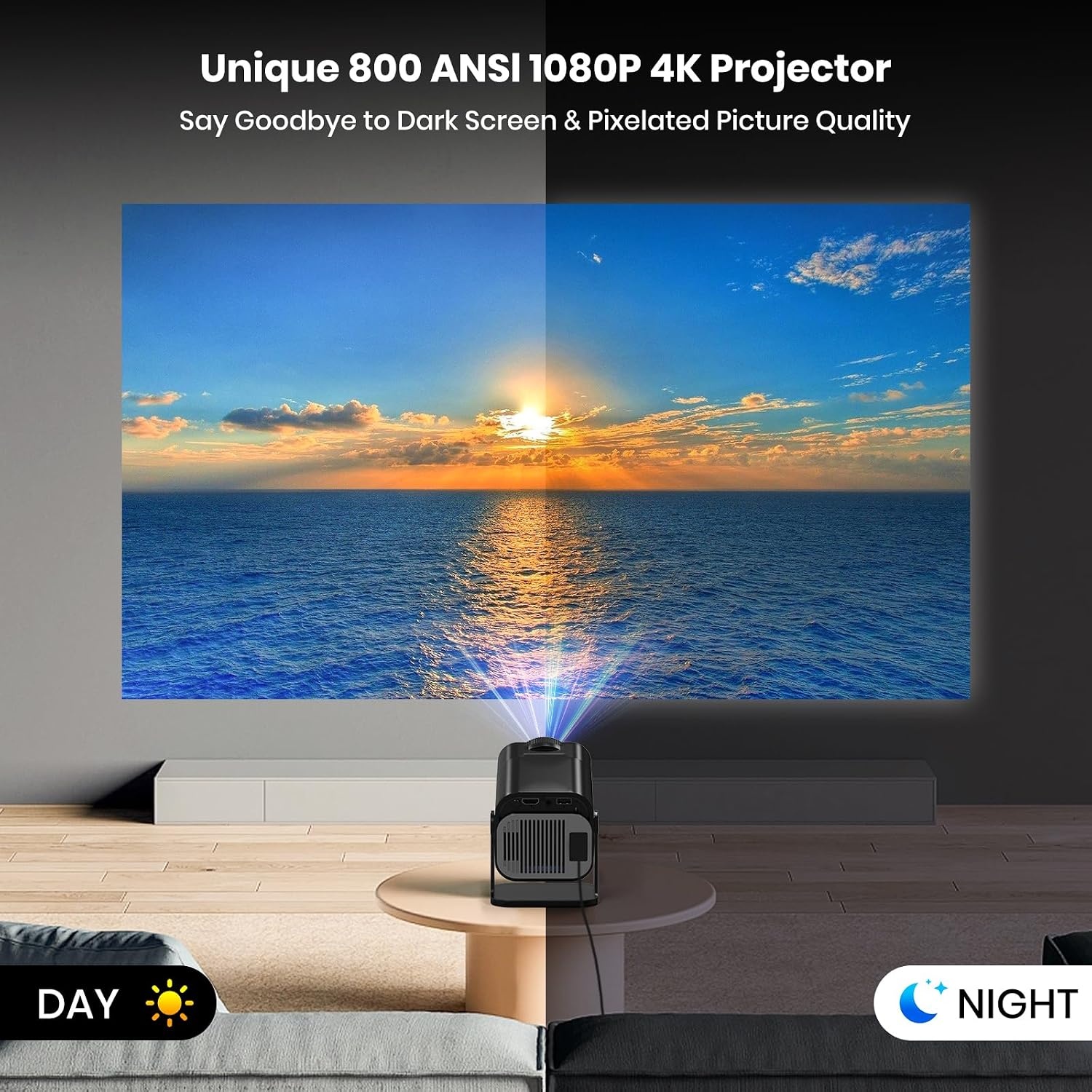 Gaimoo GM600 NTV Mini Beamer - 4K Projector met Netflix, 800 ANSI Lumen - Wit - 59% korting