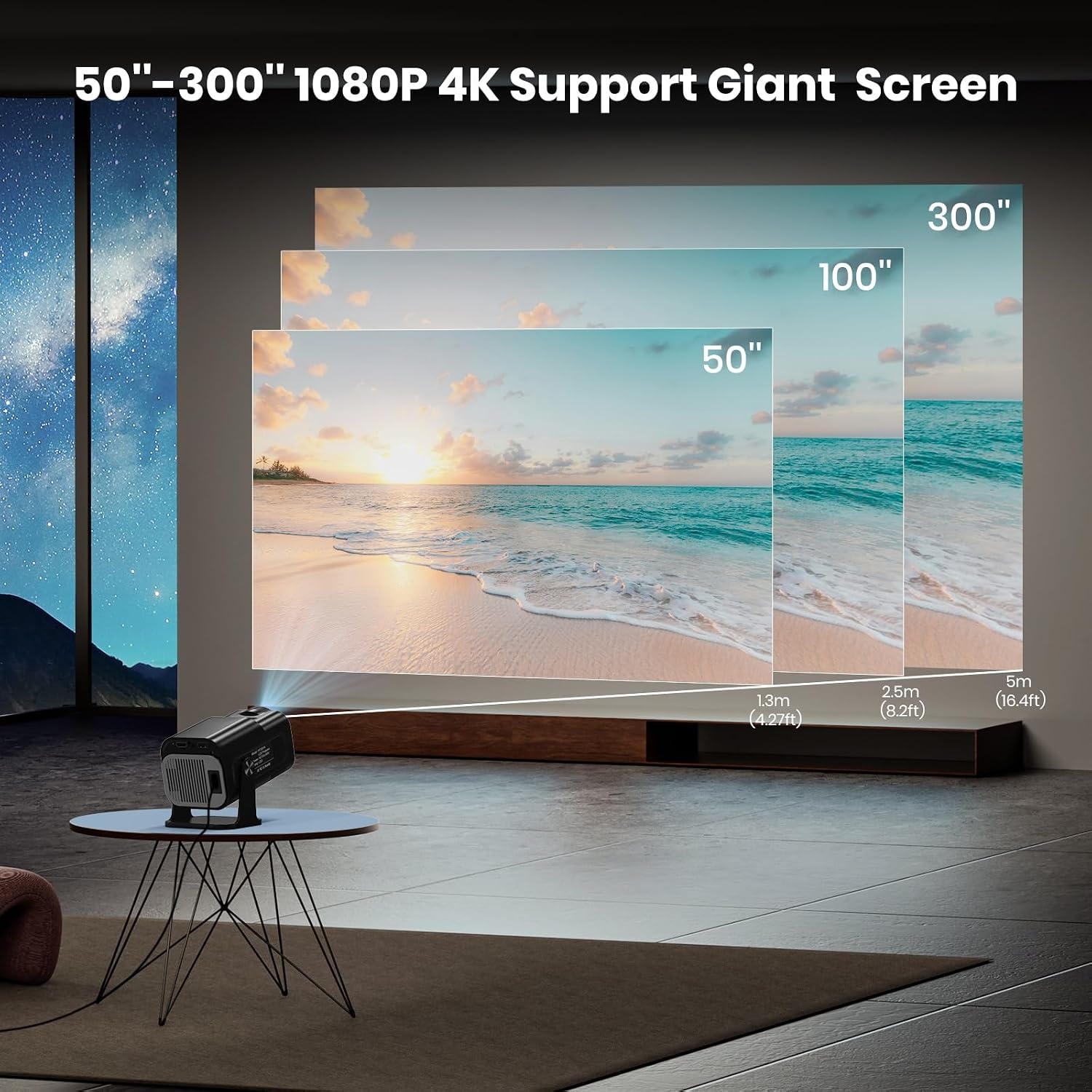 Gaimoo GM600 NTV Mini Beamer - 4K Projector met Netflix, 800 ANSI Lumen - Wit - 59% korting
