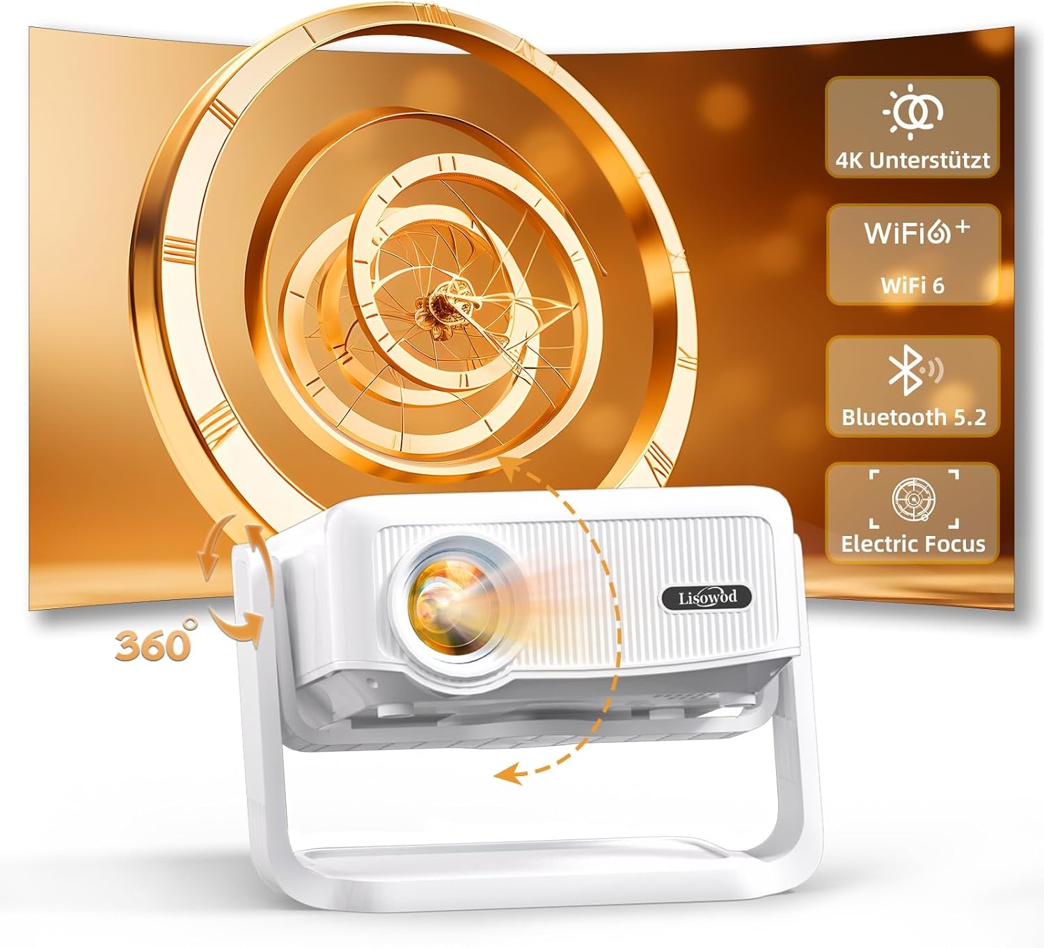 Mini Beamer 4K 1080P Wit met Elektrische Focus & Wifi 6 - 35% Korting