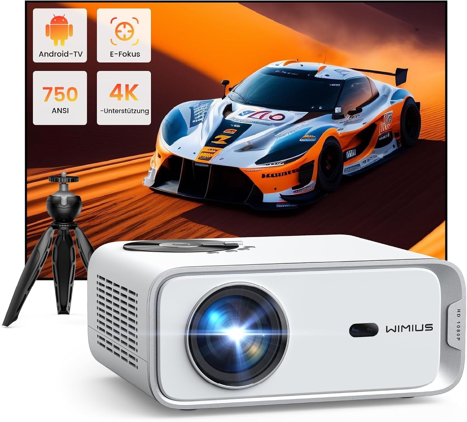 WiMiUS P63 Full HD Projector Wit - Android TV & Auto-Focus met 35% Korting