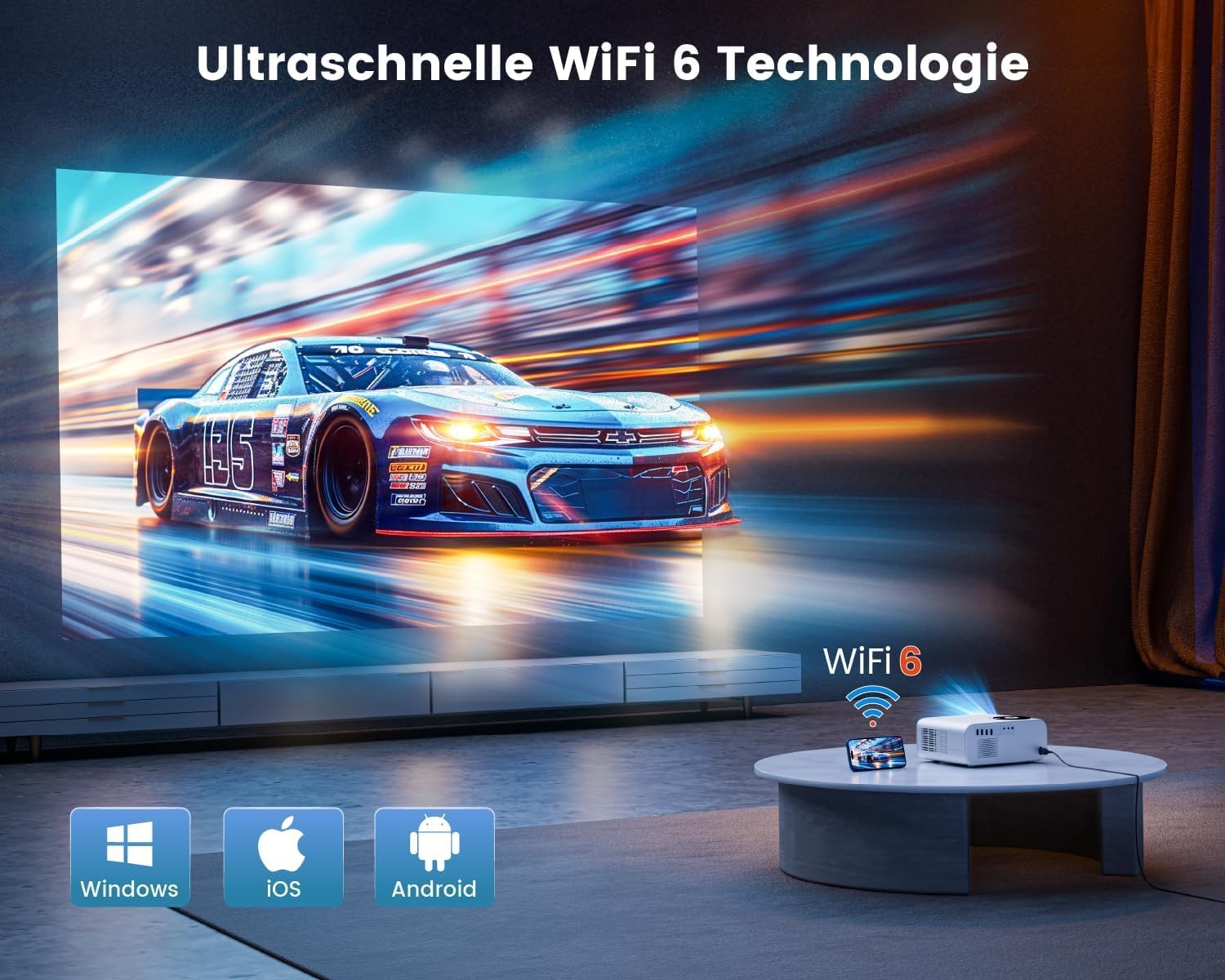 WiMiUS P63 Full HD Projector Wit - Android TV & Auto-Focus met 35% Korting