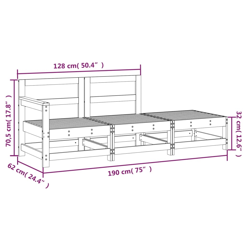vidaXL Loungeset 3-delig Grenenhout Honingbruin - 35% Korting