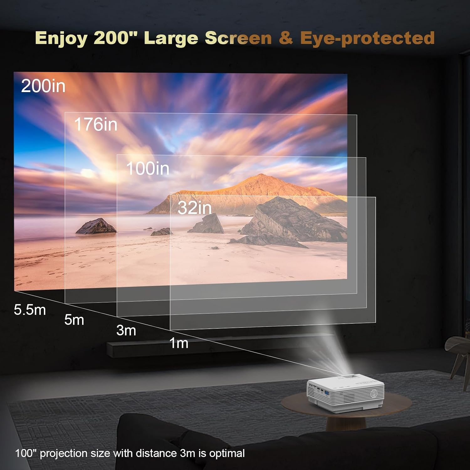 YOOYAA Mini-projector met Bluetooth en statief, draagbaar, 1080p, Full HD, 10.000 l, mini-draagbare led-projector voor thuisbioscoop, compatibel met smartphone, HDMI, USB, tv-stick