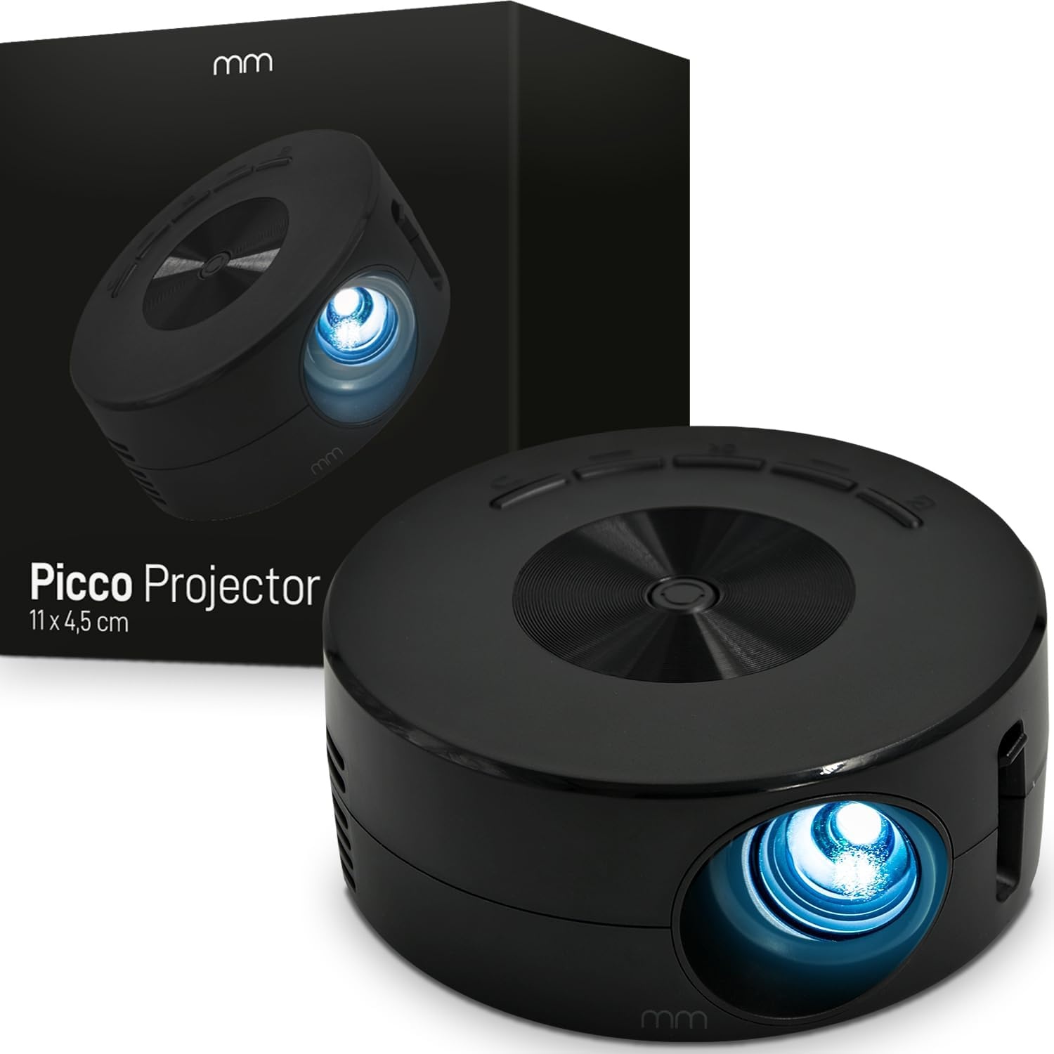 MikaMax Picco Projector - Mobiele Home Theater Beamer - PowerBank Compatibel - Compact & Draagbaar - 11 x 11 x 4,5 cm - Zwart