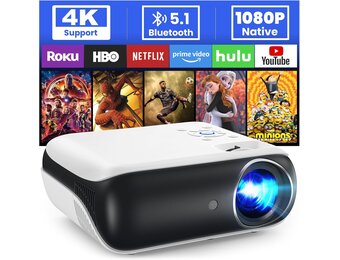 HOPVISION Beamer 9500 lumen 4K draagbare Bluetooth Full HD 1080P thuisbioscoop compatibel met smartphone/HDMI/USB/laptop/Fire Stick/PS5