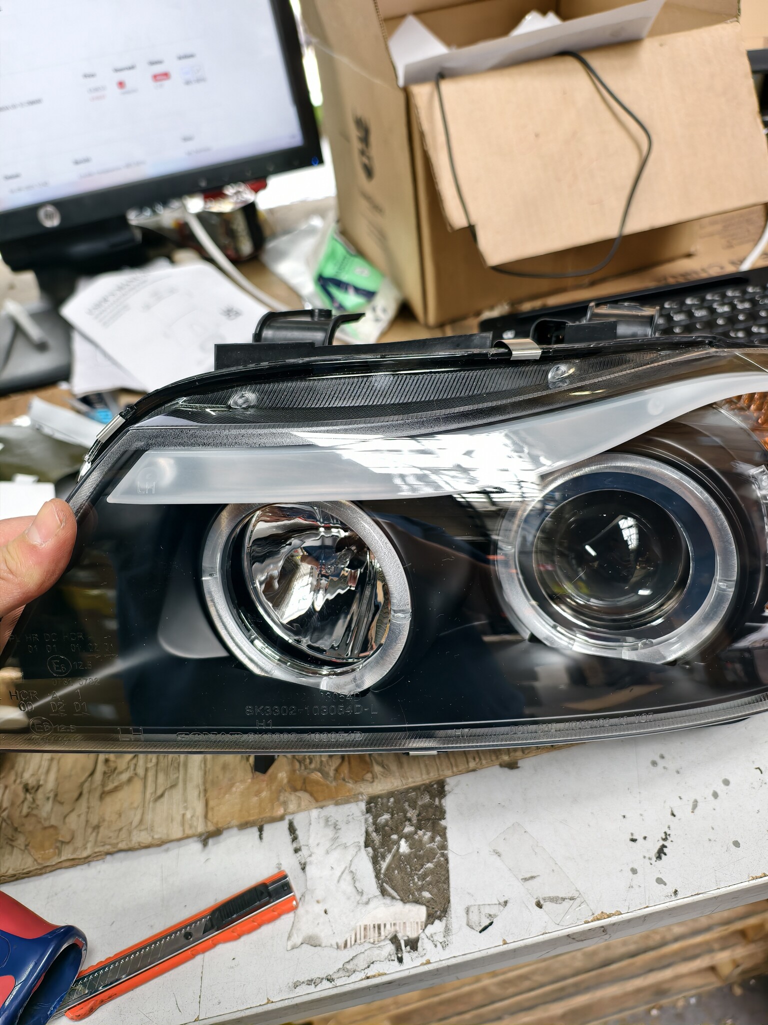 Koplampen dual halo rims BMW E90/E91 03 05-08 08 ANGEL EYES ZWART