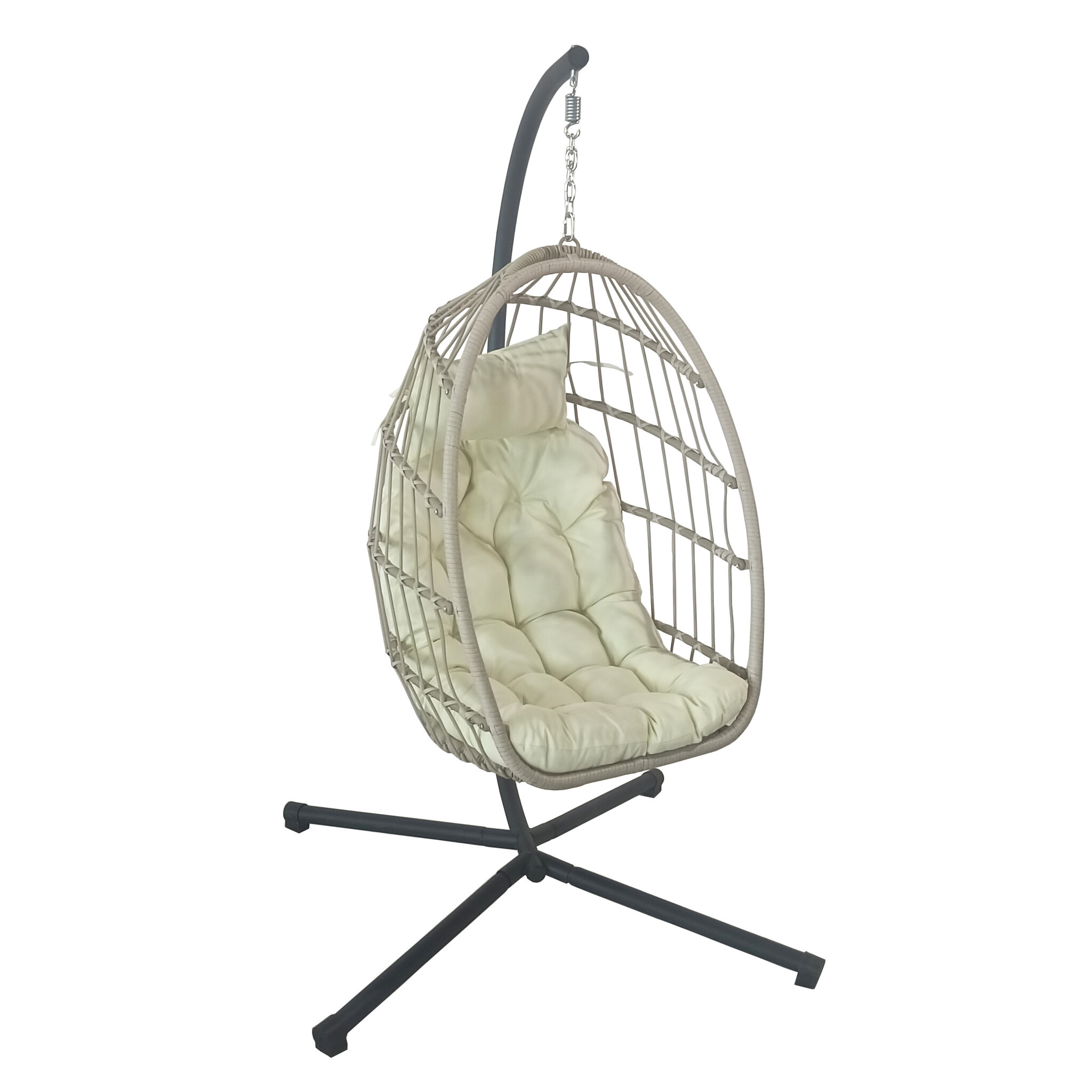 Inklapbare Hangstoel Egg Chair Crème/Zwart met Beige Kussens - 34% Korting