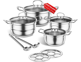 12-delige Pannenset RVS | Inductie & Alle Warmtebronnen | 32% Korting