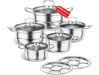 RVS Pannenset 12-delig Inductie & Gas - Zilver | 33% Korting