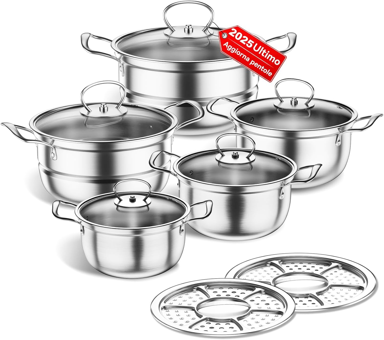RVS Pannenset 12-delig Inductie & Gas - Zilver | 33% Korting