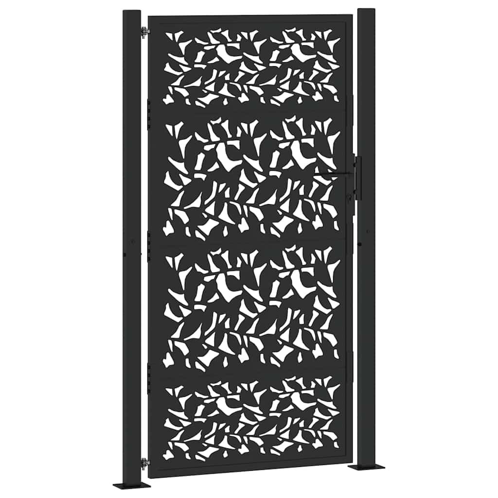 vidaXL Poort 105x180 cm Zwart - Staal met Bladontwerp - 35% Korting