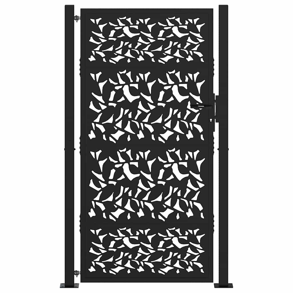 vidaXL Poort 105x180 cm Zwart - Staal met Bladontwerp - 35% Korting