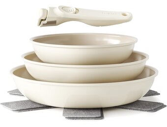 6-Delige Keramische Pannenset Beige met Afneembare Steel (Inductie) - 34% Korting