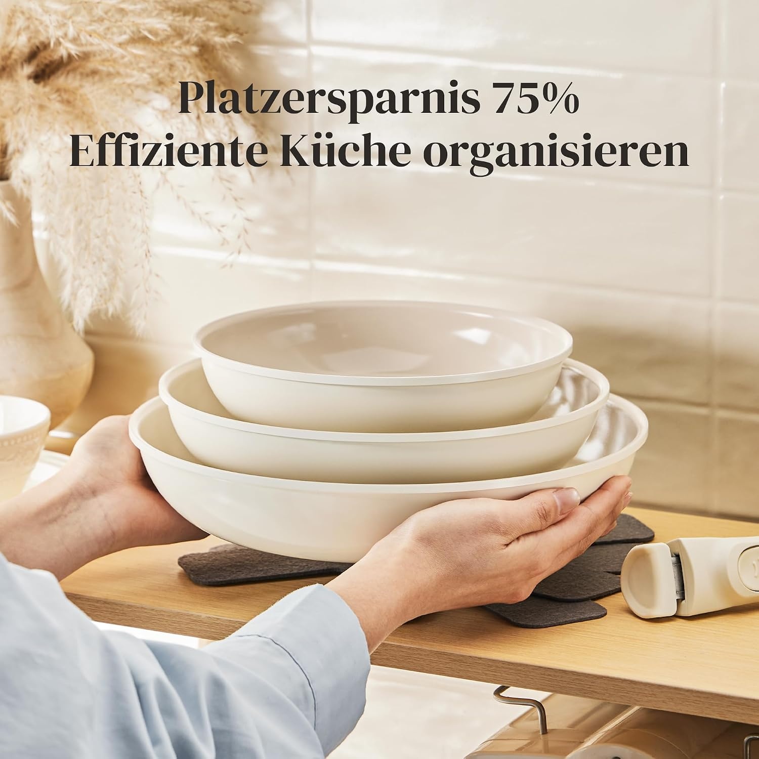 6-Delige Keramische Pannenset Beige met Afneembare Steel (Inductie) - 34% Korting