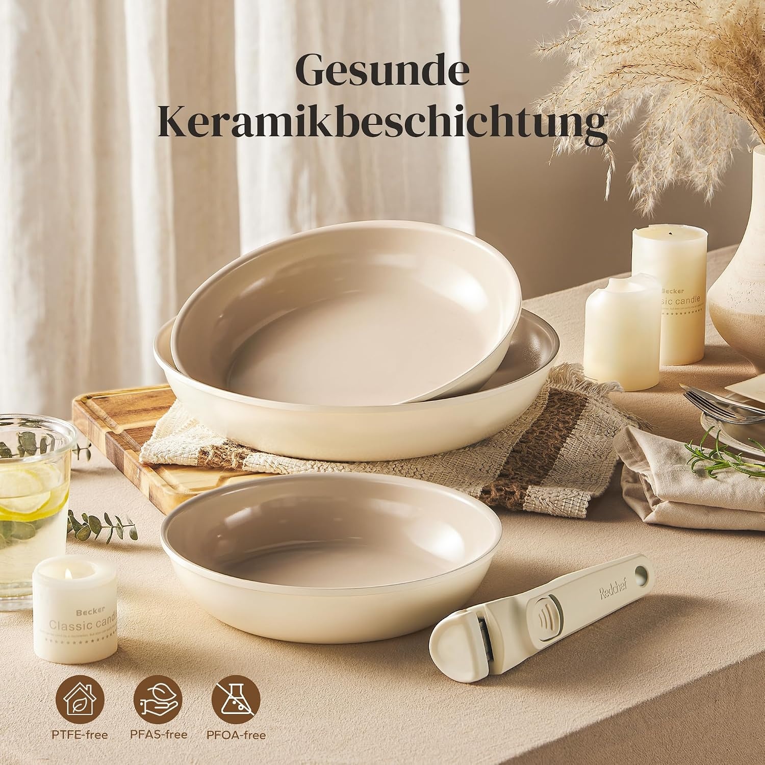 6-Delige Keramische Pannenset Beige met Afneembare Steel (Inductie) - 34% Korting