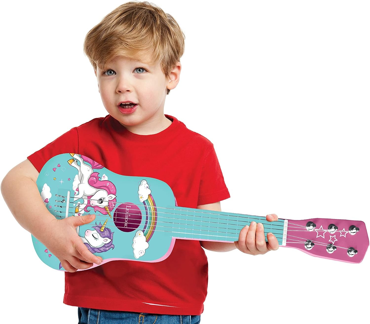 Houten Eenhoorn Gitaar voor Kinderen (53cm) Roze/Blauw - 57% Korting!