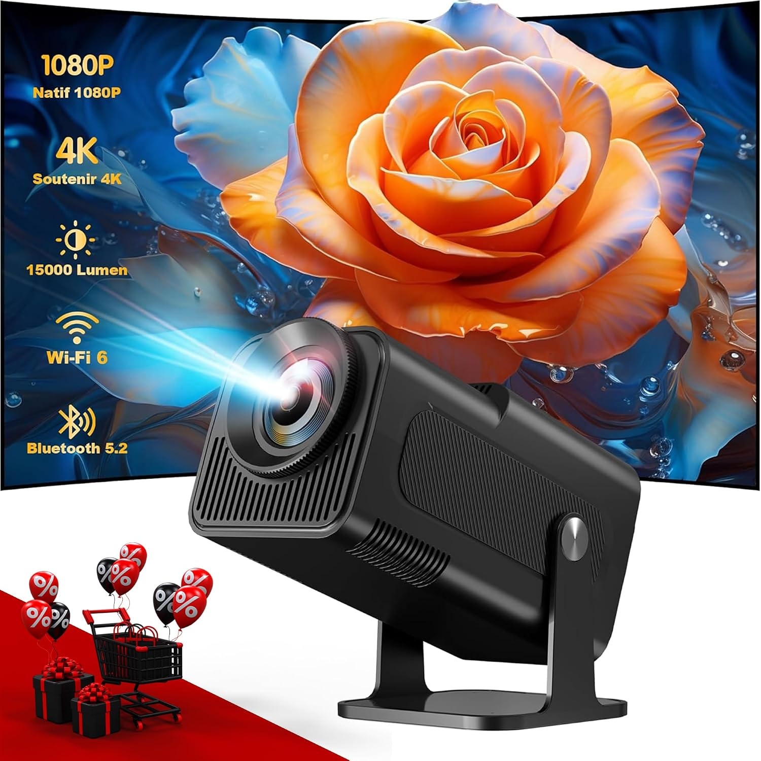 Mini Beamer 4K Projector Zwart Grijs met 35% Korting