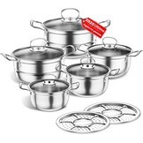 RVS Kookpannenset 12-delig | Inductie & Gas | Zilver | 33% Korting