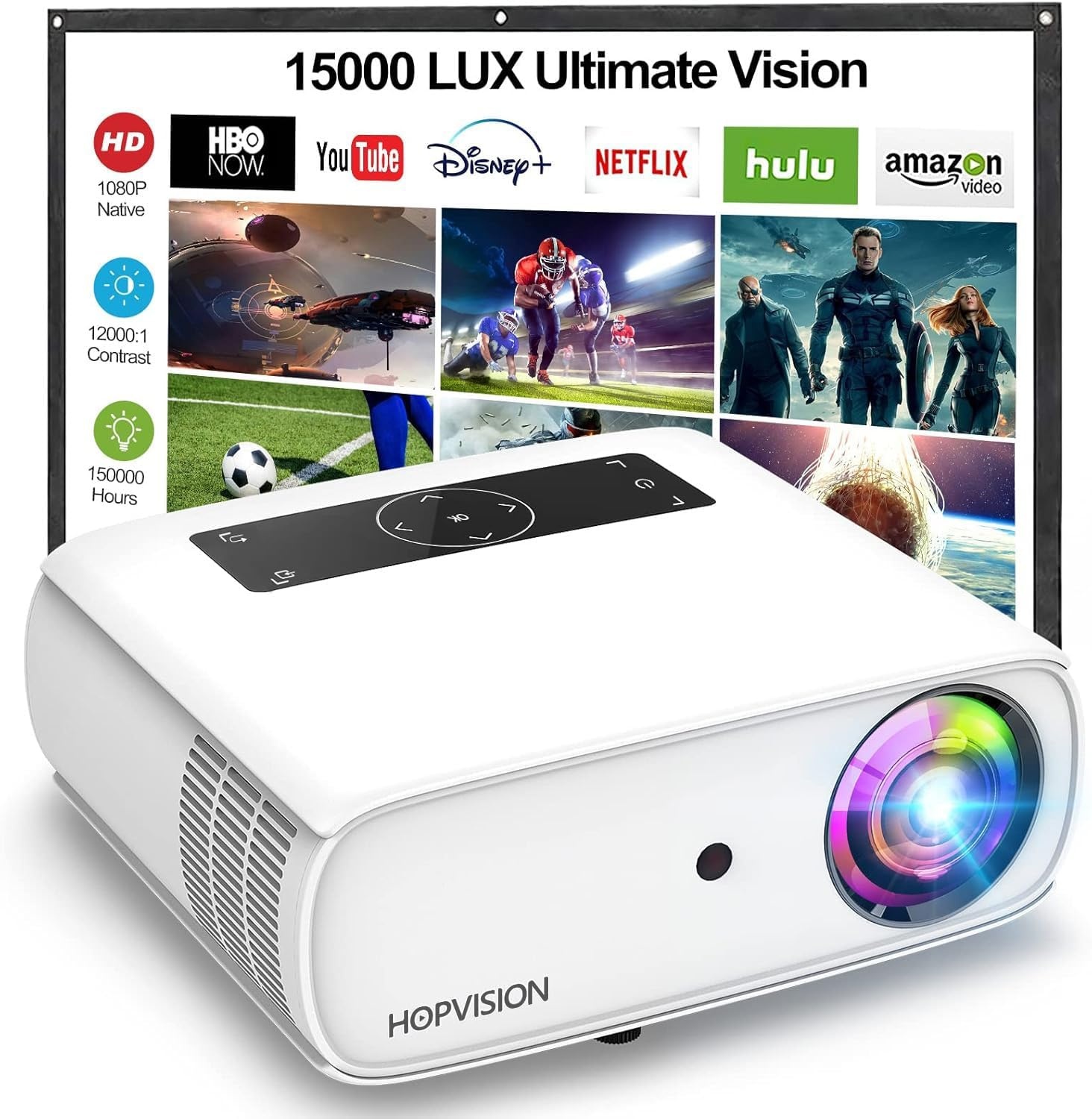 Beamer Thuisbioscoop 9500lm 4K Full HD 1080P - 40-200 inch - Wit Zwart - 35% Korting