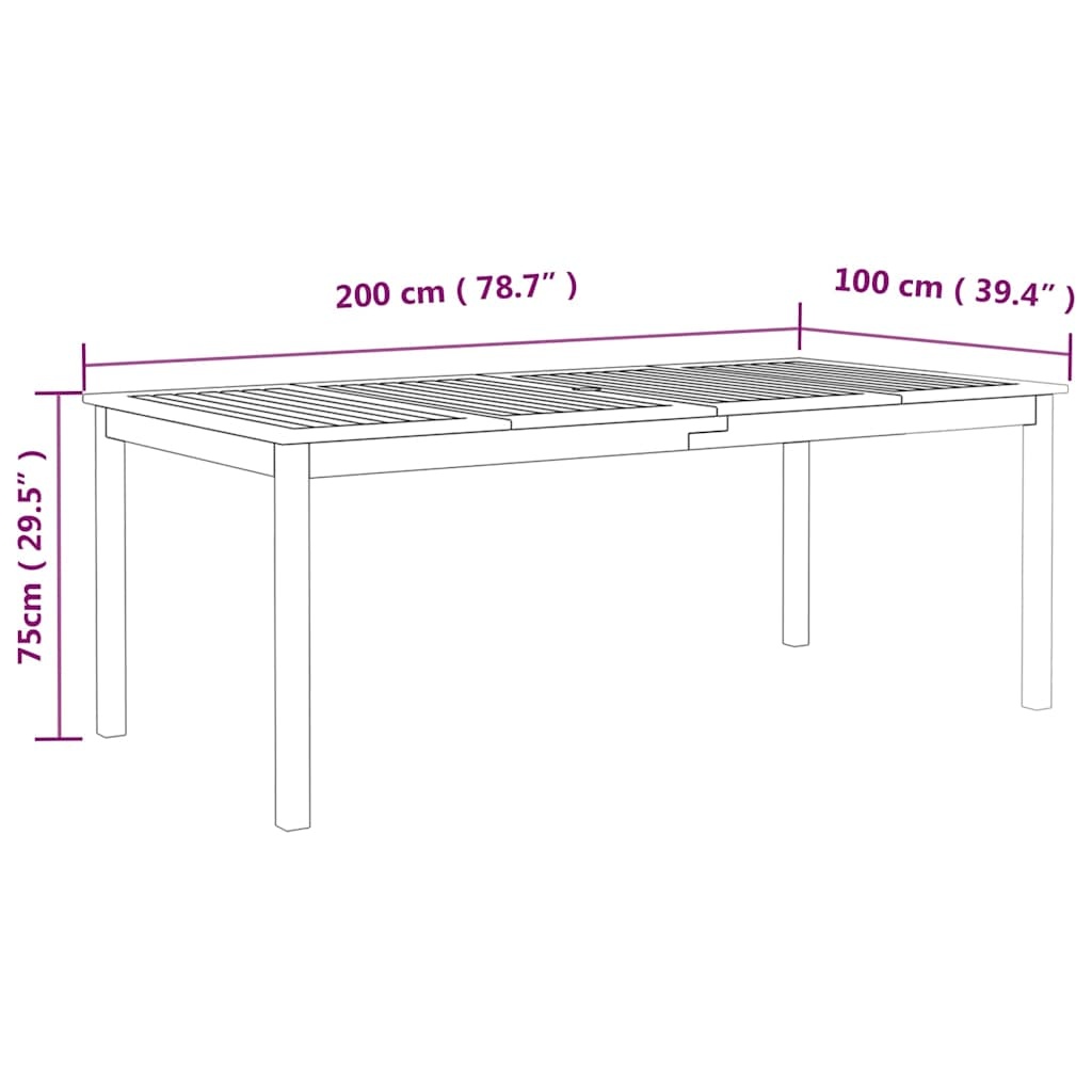 VidaXL Tuintafel Acaciahout 200x100x75 cm Grijs - 35% Korting