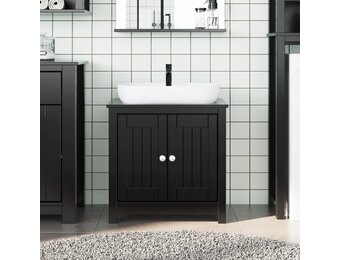 vidaXL Wastafelkast BERG 60x34x59 cm Grenenhout Zwart - 34% Korting