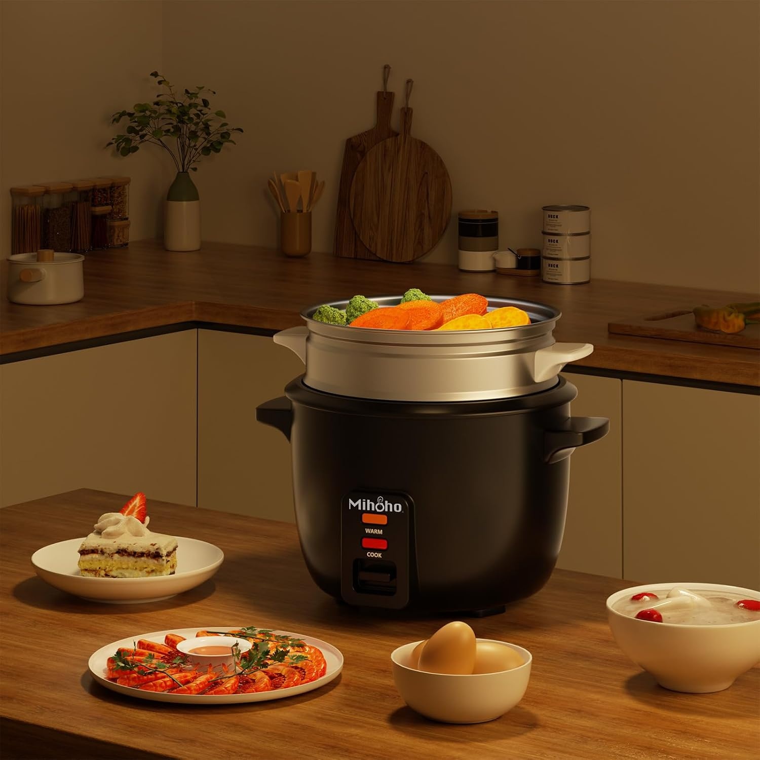 Rijstkoker 1L met Stoomfunctie, Antiaanbaklaag, Warmhoudfunctie - Zwart