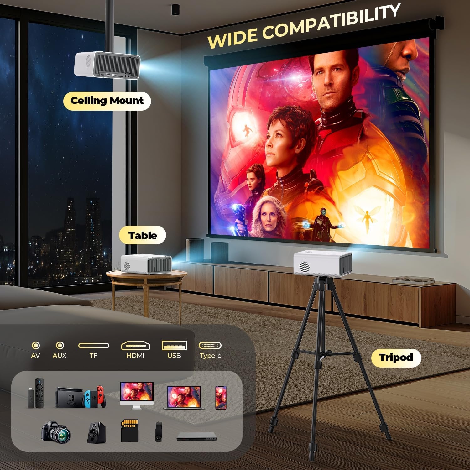 Mini Beamer Wit 1080P HD 18000 Lumen - 34% Korting