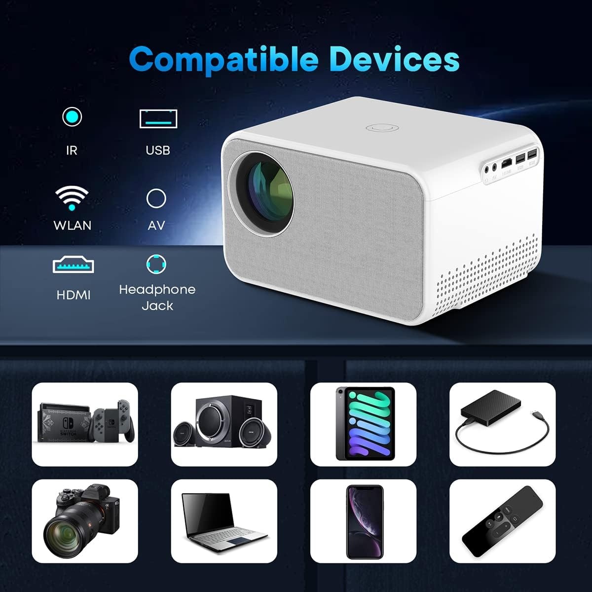 Projector 1080P Native 450 ANSI Lumen 4K Compatibel met Android/iPhone - 35% Korting