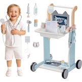 Houten Dokterskoffer Trolley voor Kinderen 3+ Jaar | Medisch Speelgoed met Stethoscoop | Wit & Blauw | 29% Korting
