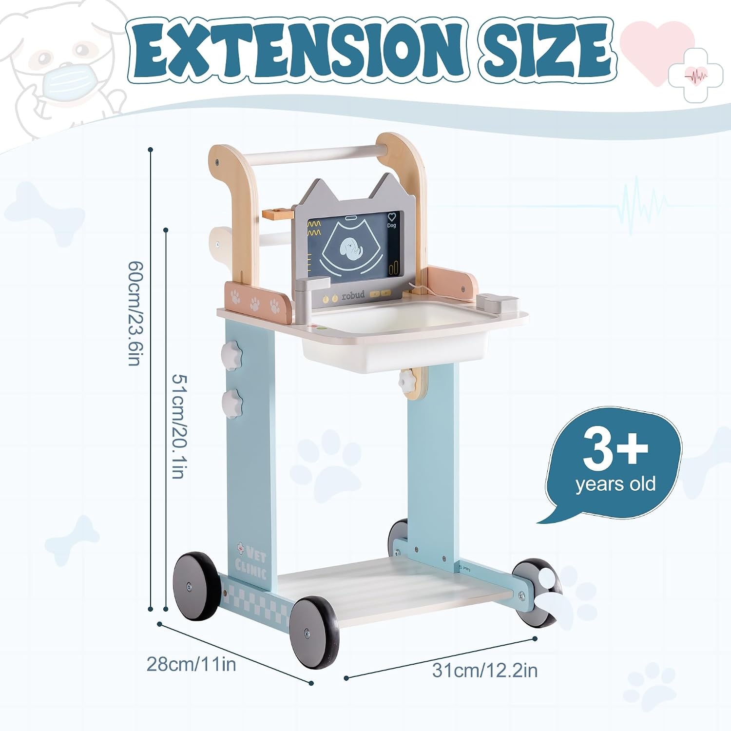 Houten Dokterskoffer Trolley voor Kinderen 3+ Jaar | Medisch Speelgoed met Stethoscoop | Wit & Blauw | 29% Korting