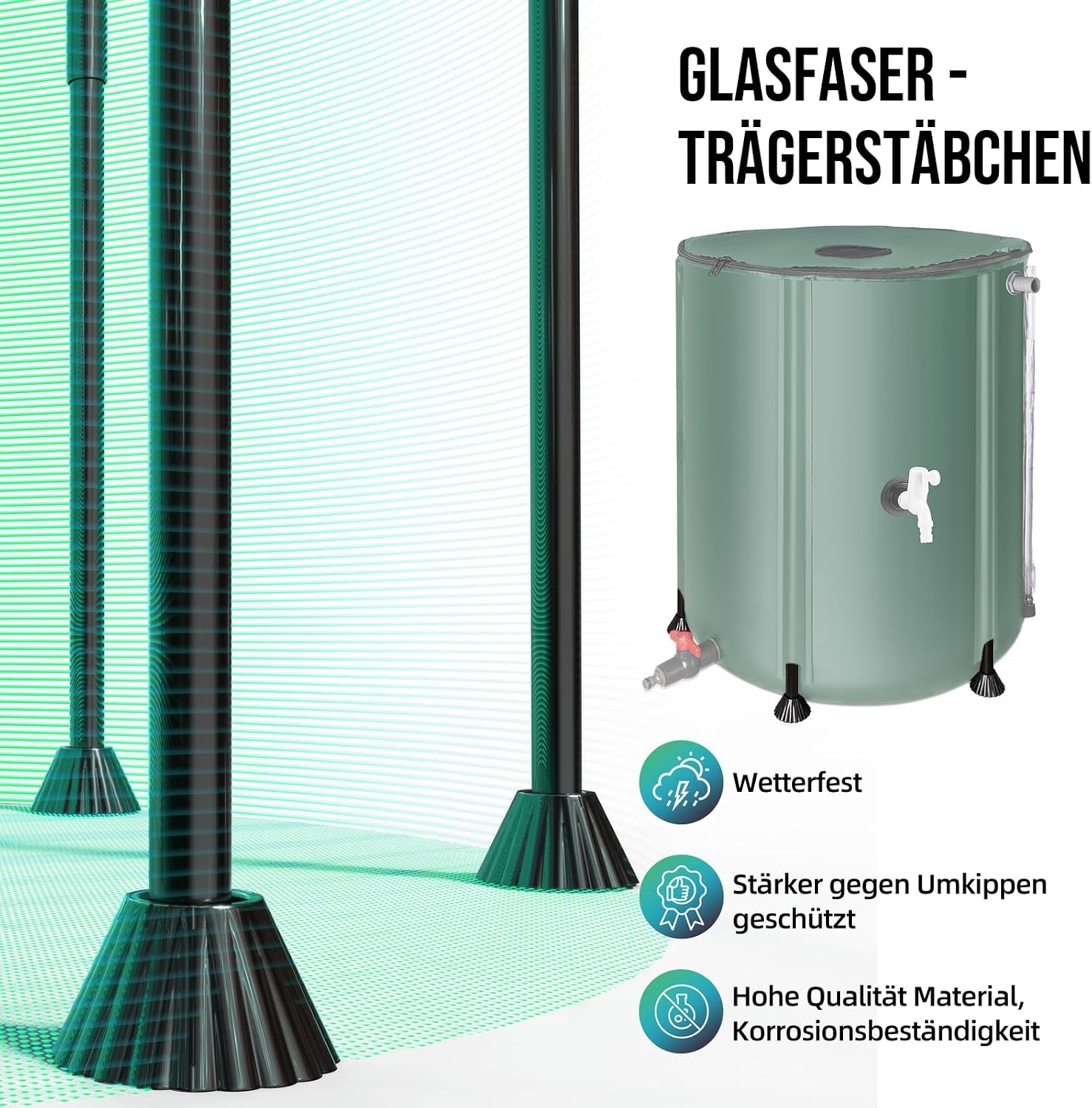 Opvouwbare Regenton Groen 200L | Regenwater Opslag, 2 Kranen & Filter | 34% Korting