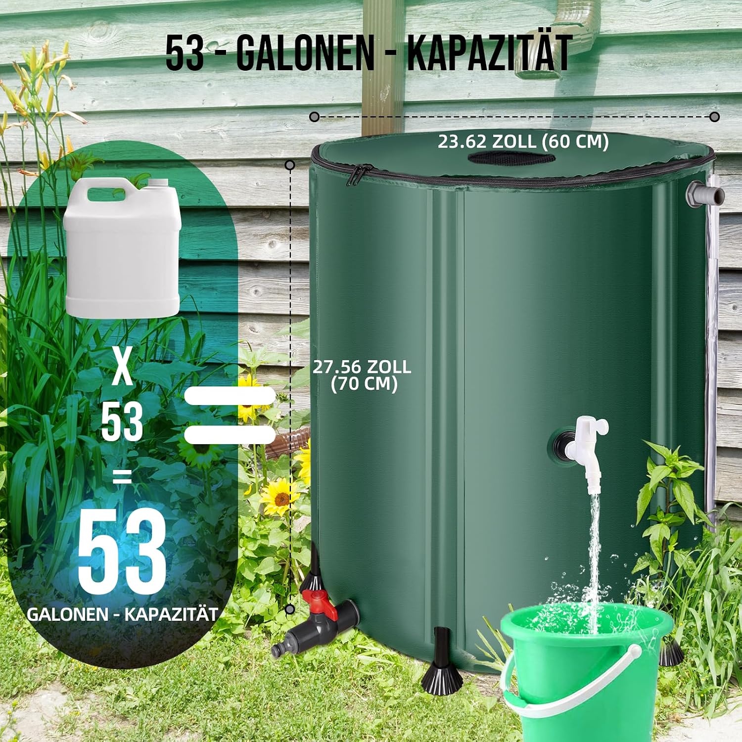 Opvouwbare Regenton Groen 200L | Regenwater Opslag, 2 Kranen & Filter | 34% Korting